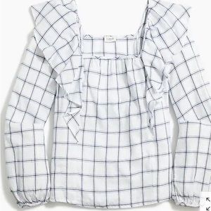 J. Crew NWT XL Plaid Cotton Square Neck Blouse